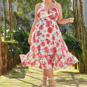 All Over Floral Print Casual Dress 0XL